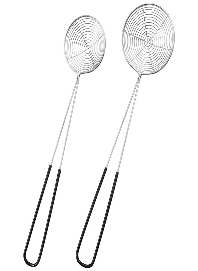 Murtenze 2 Pack Stainless Steel Strainer Spoon, Ladle Wire Cooking Skimmer Spoon, Hot Pot Strainer with Handle for Kitchen Baking Oil Filter, Meatball(2 Sizes, Black) - Image 1