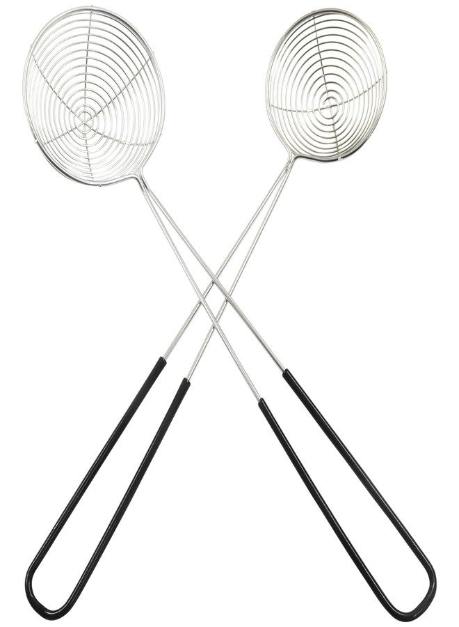 Murtenze 2 Pack Stainless Steel Strainer Spoon, Ladle Wire Cooking Skimmer Spoon, Hot Pot Strainer with Handle for Kitchen Baking Oil Filter, Meatball(2 Sizes, Black) - Image 2
