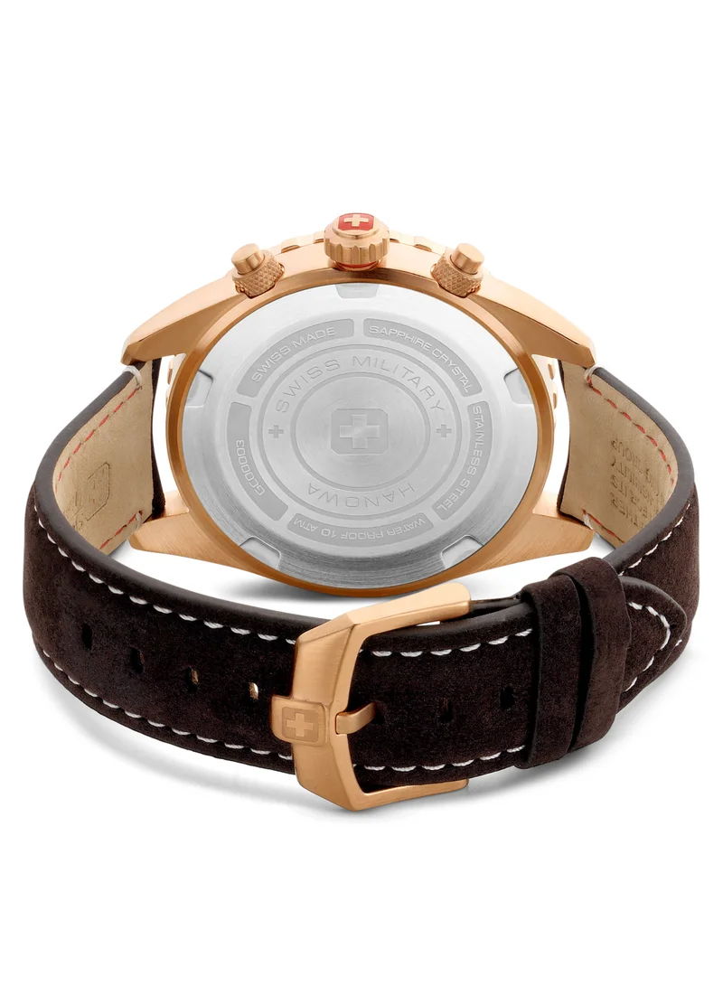 SWISS MILITARY HANOWA Men's Swiss Military Afterburn Chrono Watch For Men With Dark Brown Leather Strap 44mm 10ATM - SMWGC0000320
