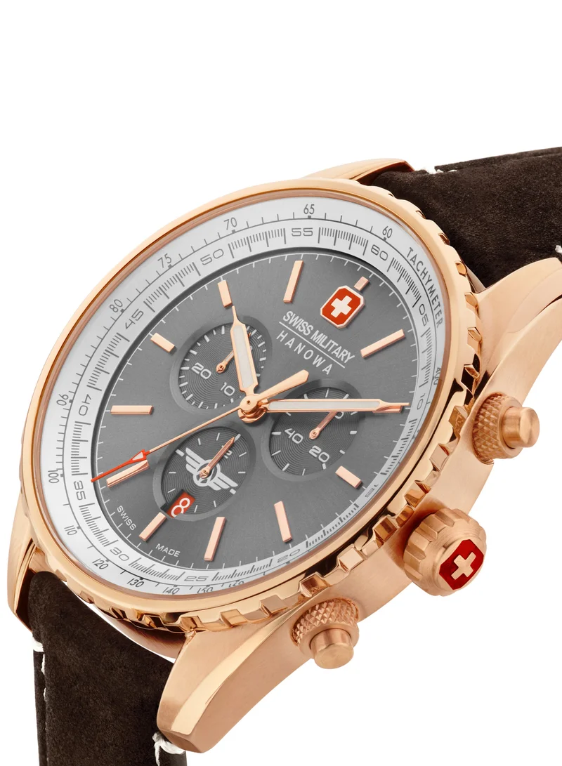 SWISS MILITARY HANOWA Men's Swiss Military Afterburn Chrono Watch For Men With Dark Brown Leather Strap 44mm 10ATM - SMWGC0000320