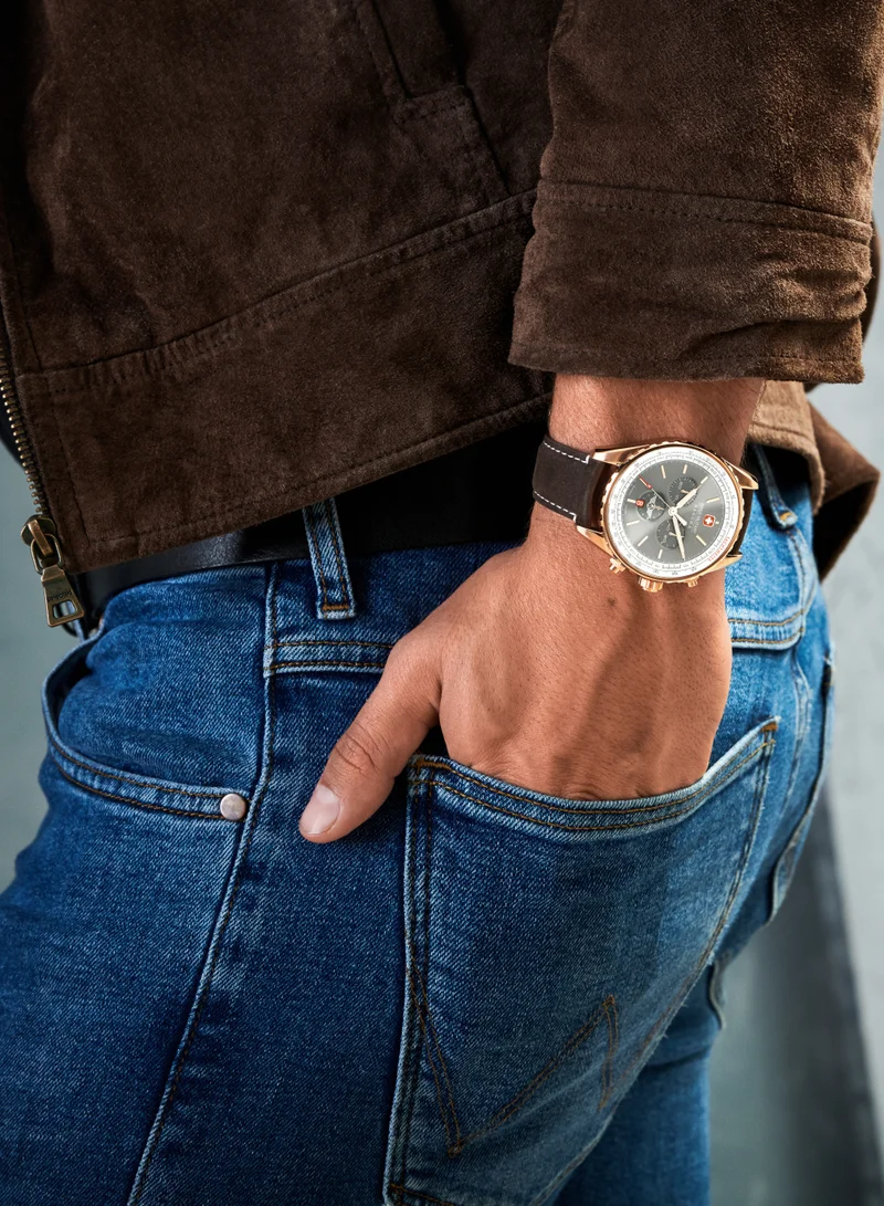 SWISS MILITARY HANOWA Men's Swiss Military Afterburn Chrono Watch For Men With Dark Brown Leather Strap 44mm 10ATM - SMWGC0000320