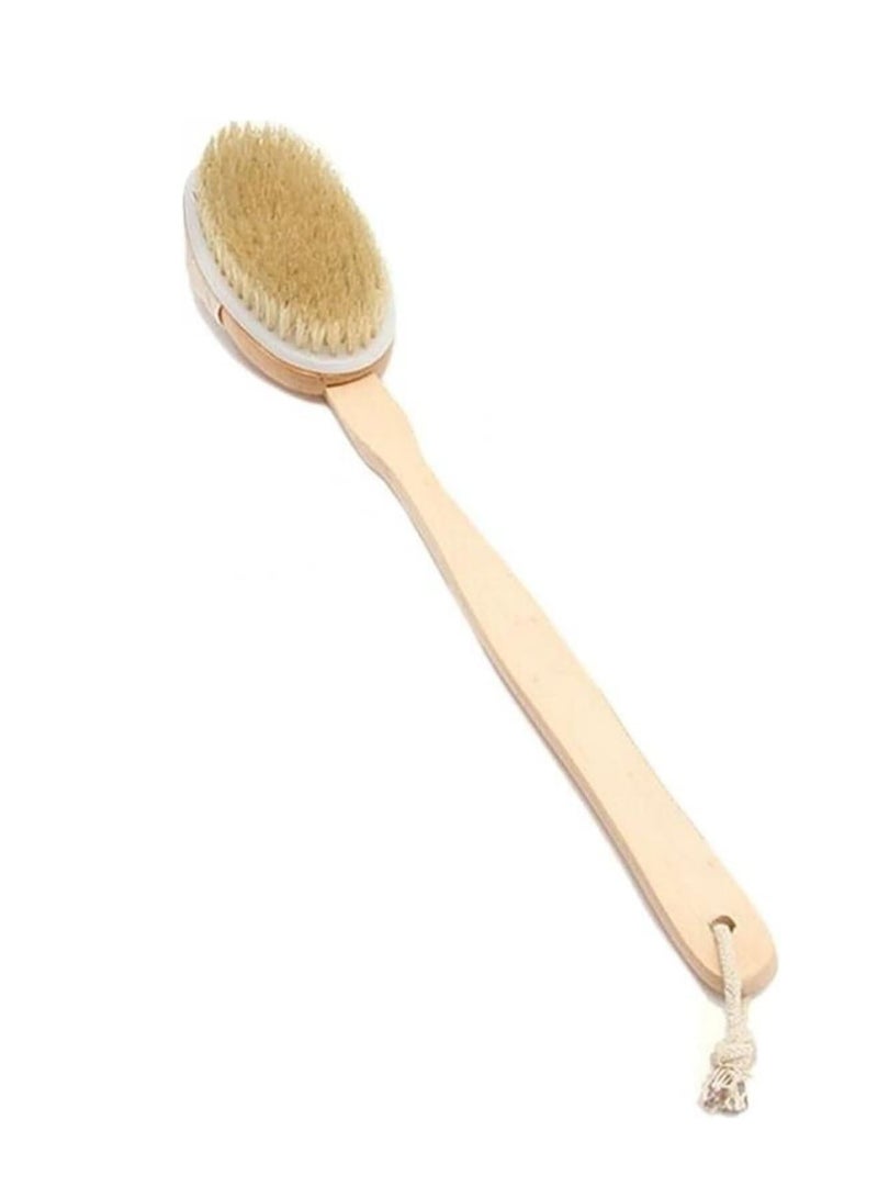 ECVV فرشاة استحمام بمقبض طويل من ECVV، فرشاة ناعمة للجسم، فرشاة تنظيف سبا طبيعية، فرشاة تقشير بمقبض خشبي طويل لتنظيف الجسم بسهولة، ||بيج || - Image 1