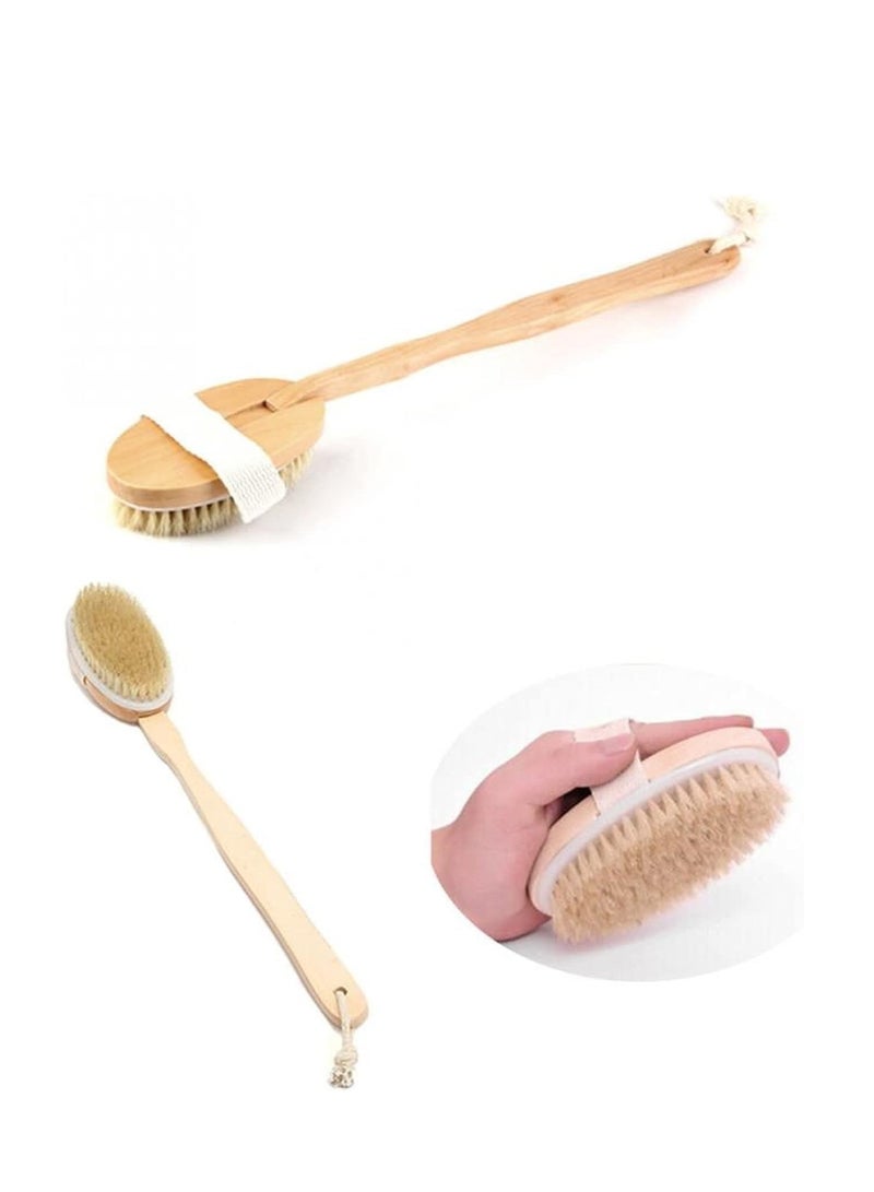 ECVV فرشاة استحمام بمقبض طويل من ECVV، فرشاة ناعمة للجسم، فرشاة تنظيف سبا طبيعية، فرشاة تقشير بمقبض خشبي طويل لتنظيف الجسم بسهولة، ||بيج || - Image 3