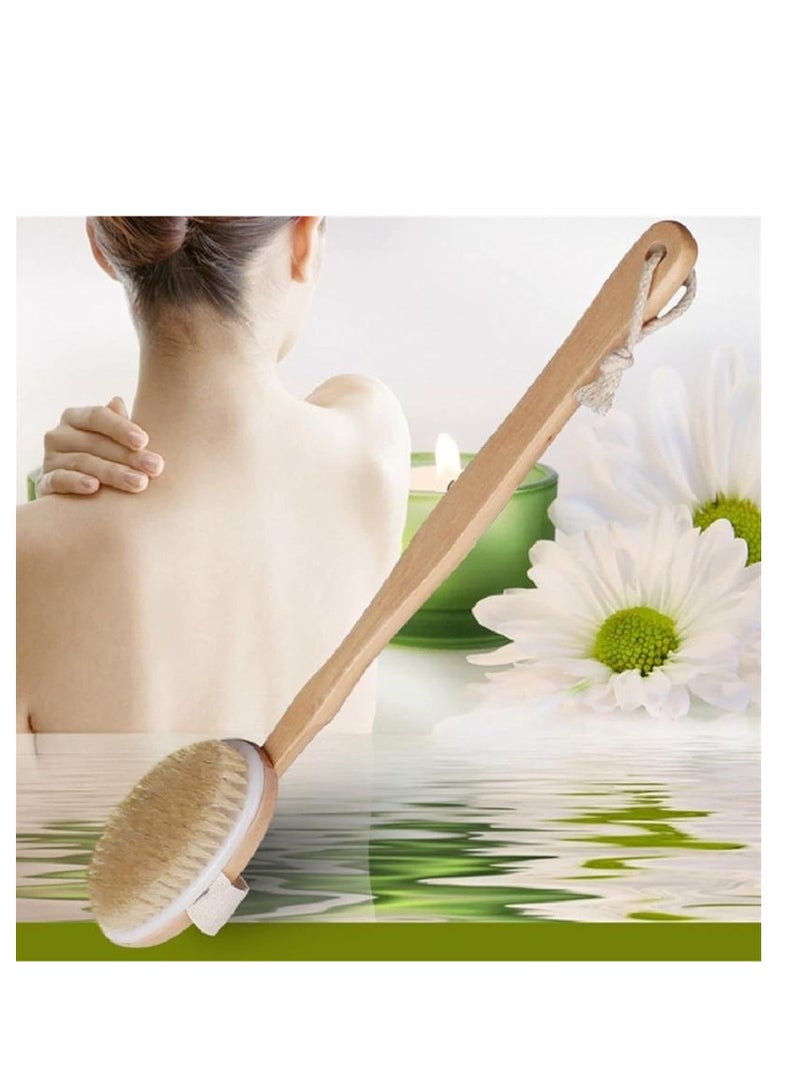 ECVV فرشاة استحمام بمقبض طويل من ECVV، فرشاة ناعمة للجسم، فرشاة تنظيف سبا طبيعية، فرشاة تقشير بمقبض خشبي طويل لتنظيف الجسم بسهولة، ||بيج || - Image 4