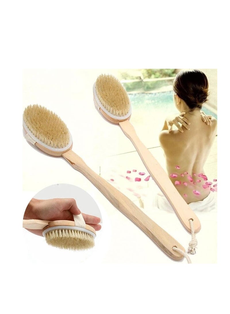 ECVV فرشاة استحمام بمقبض طويل من ECVV، فرشاة ناعمة للجسم، فرشاة تنظيف سبا طبيعية، فرشاة تقشير بمقبض خشبي طويل لتنظيف الجسم بسهولة، ||بيج || - Image 5