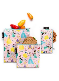 Simple Modern Disney Reusable Snack Bags For Kids ; Food Safe Bpa Free Phthalate Free Polyester Zip Pouches ; Washable & Refillable Sandwich Bag ; Ellie Collection ; 3 Pack ; Princess Rainbow  - Image 1