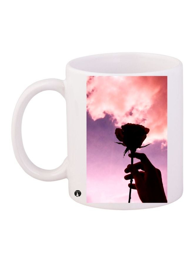 RYN Rose Printed Coffee Mug White/Pink/Purple 11ounce