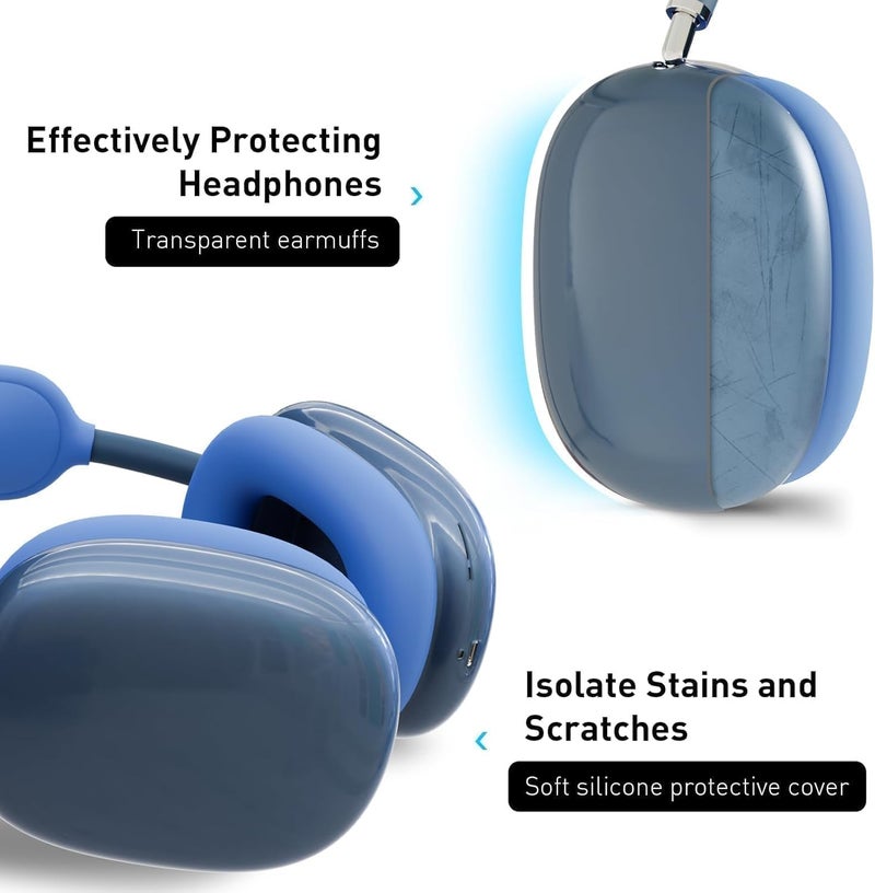 Woyinger Silicone Case for AirPods Max (2024/2020),Clear Soft TPU Ear Cups Sheel, Ear Pad Cover,Headband Cover for AirPods Max(USB-C/Lightning),Transparent Accessories for Apple Headphone, Blue - Image 5