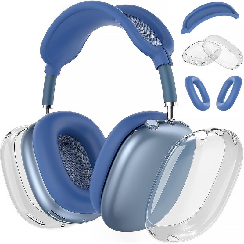 Woyinger Silicone Case for AirPods Max (2024/2020),Clear Soft TPU Ear Cups Sheel, Ear Pad Cover,Headband Cover for AirPods Max(USB-C/Lightning),Transparent Accessories for Apple Headphone, Blue - Image 1