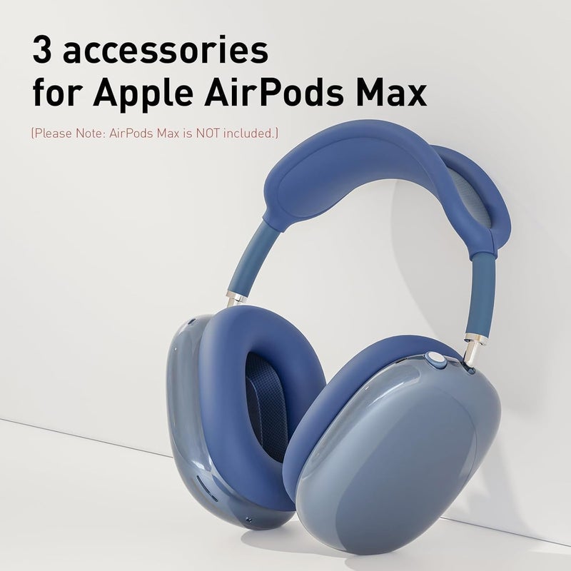 Woyinger Silicone Case for AirPods Max (2024/2020),Clear Soft TPU Ear Cups Sheel, Ear Pad Cover,Headband Cover for AirPods Max(USB-C/Lightning),Transparent Accessories for Apple Headphone, Blue - Image 2