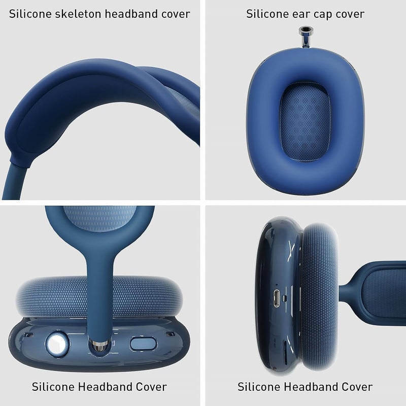 Woyinger Silicone Case for AirPods Max (2024/2020),Clear Soft TPU Ear Cups Sheel, Ear Pad Cover,Headband Cover for AirPods Max(USB-C/Lightning),Transparent Accessories for Apple Headphone, Blue - Image 4