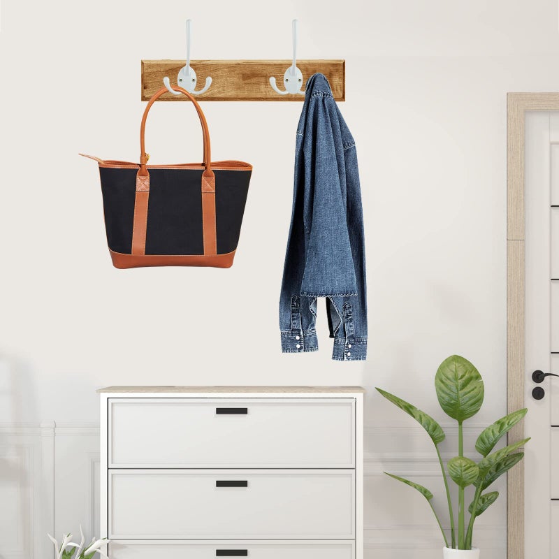 IBosins 6 Pack Big Heavy Duty Three Prongs Coat Hooks Wall Mounted with 12 Screws Retro Double Utility Rustic Hooks for Thick Coat, Big Heavy Bags (White) - Image 5