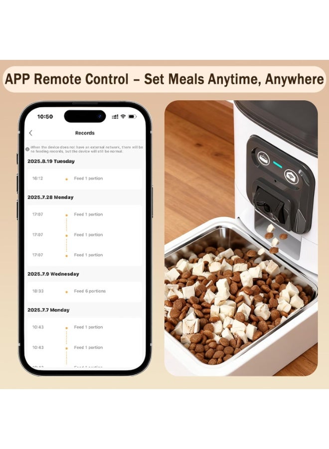 Automatic Pet Feeder Papifeed Slow Feeder 6L with 1080P Camera WiFi App & Voice Monitoring, Smart Cat Feeder & Pet Feeder, Automatic Cat Feeder Dispenser, Portion Control, Cat/Dog Bowl, Stainless Steel, Battery & Dual Power with Timer Backup for Outage, 3kg Capacity (White Adjustable Camera) - Image 5