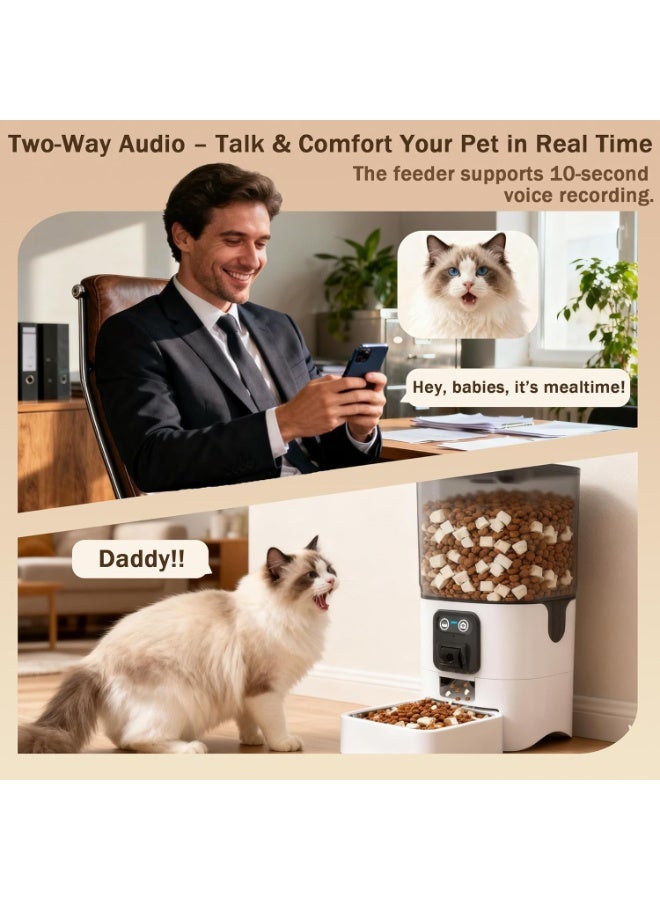 Automatic Pet Feeder Papifeed Slow Feeder 6L with 1080P Camera WiFi App & Voice Monitoring, Smart Cat Feeder & Pet Feeder, Automatic Cat Feeder Dispenser, Portion Control, Cat/Dog Bowl, Stainless Steel, Battery & Dual Power with Timer Backup for Outage, 3kg Capacity (White Adjustable Camera) - Image 3