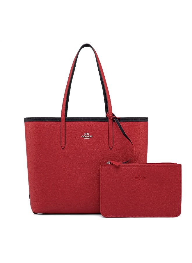 coachoutlet Coach women's double-sided two-tone large capacity handbag, women's shoulder bag, crossbody bag，fashionable and multifunctional, black and red - Image 5