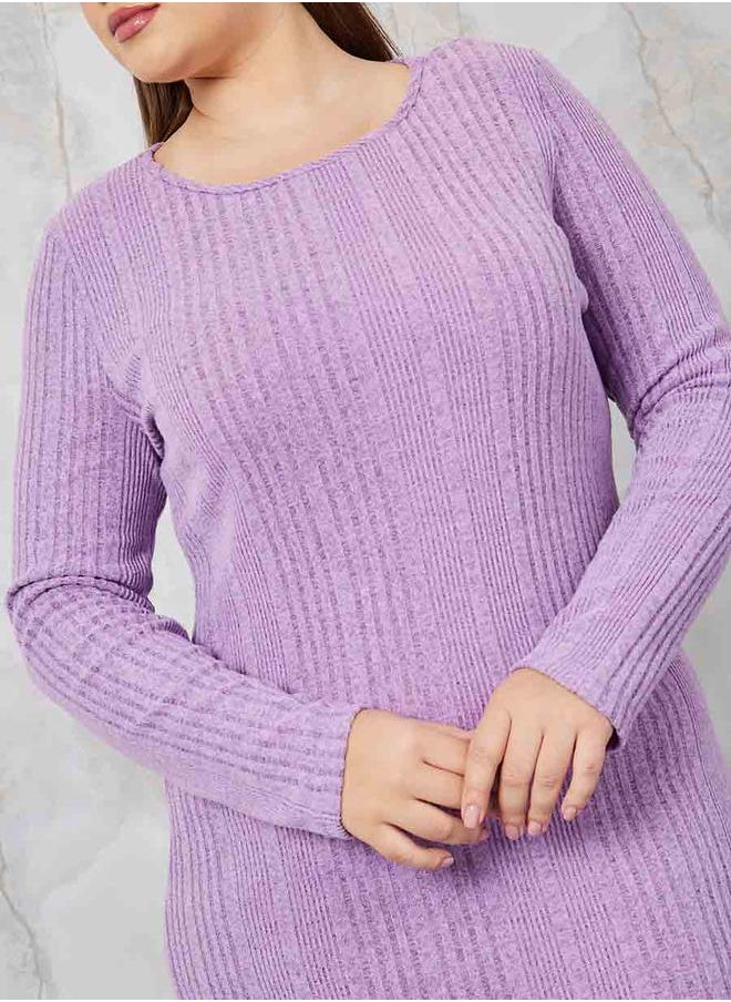 Styli - Ribbed Knit Maxi Dress with Side Slit - Image 1