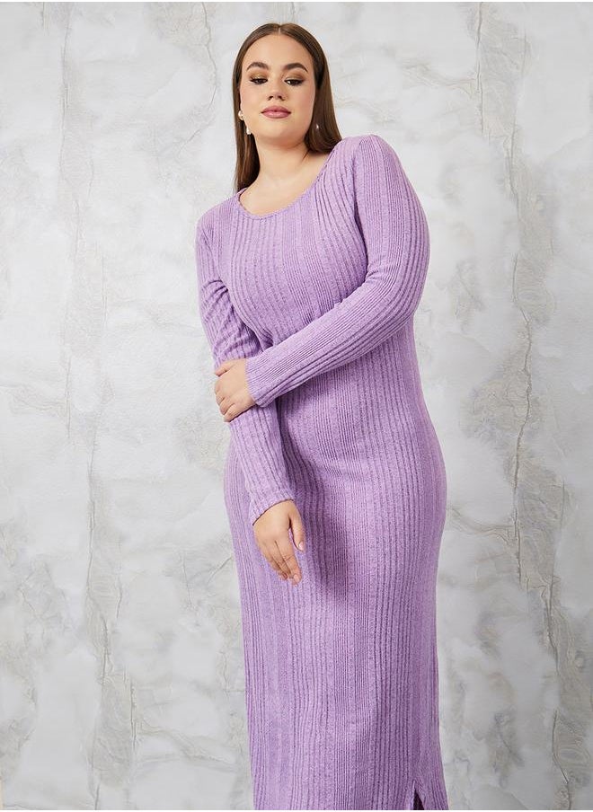 Styli - Ribbed Knit Maxi Dress with Side Slit - Image 1