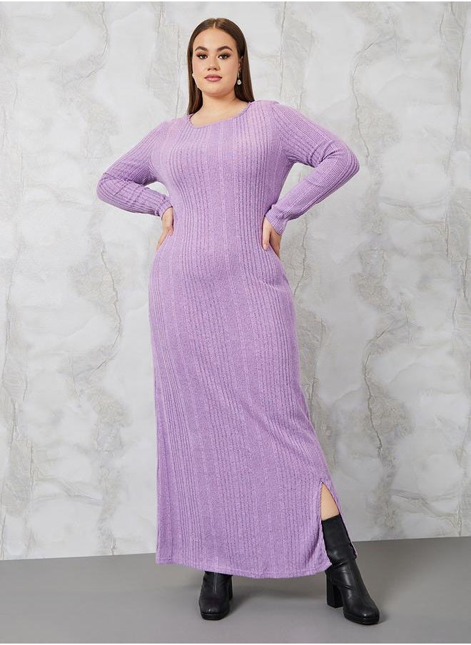 Styli - Ribbed Knit Maxi Dress with Side Slit - Image 1