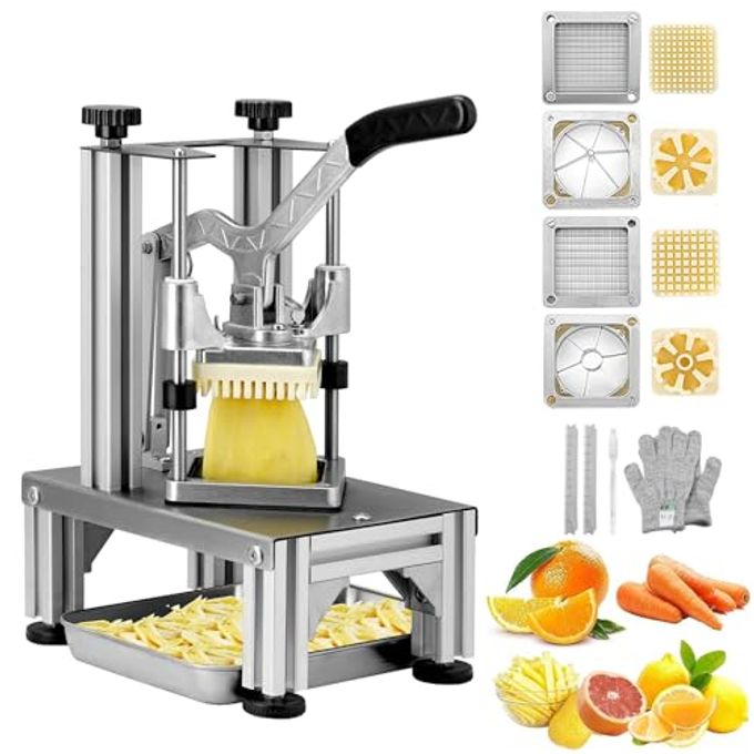 VEVOR Commercial French Fry Cutter with 4 Replacement Blades, 1/4" and 3/8" Blade Easy Dicer Chopper, 6-wedge Slicer and 6-wedge Apple Corer, Lemon Potato Cutter for French Fries with Extended Handle - Image 4