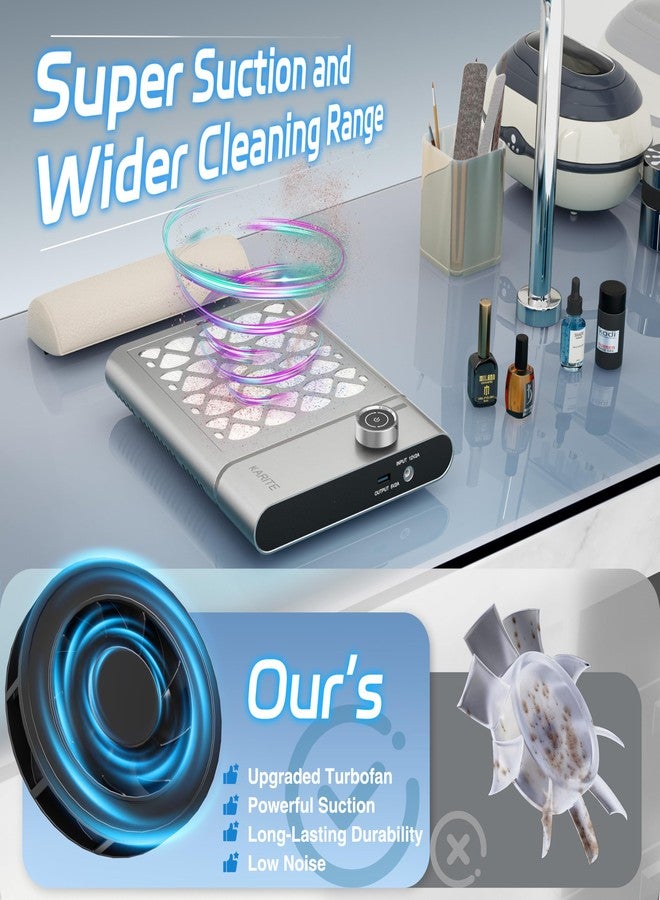 Karite Professional Nail Dust Collector, Upgrade 48W Nail Vacuum Dust Collector, 5000RPM Power Suction, 6000mAh Rechargeable Dust Collector Nail Tech, Long-Lasting Wireless Use for Effortless Cleanup - Image 5
