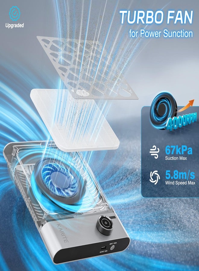 Karite Professional Nail Dust Collector, Upgrade 48W Nail Vacuum Dust Collector, 5000RPM Power Suction, 6000mAh Rechargeable Dust Collector Nail Tech, Long-Lasting Wireless Use for Effortless Cleanup - Image 4