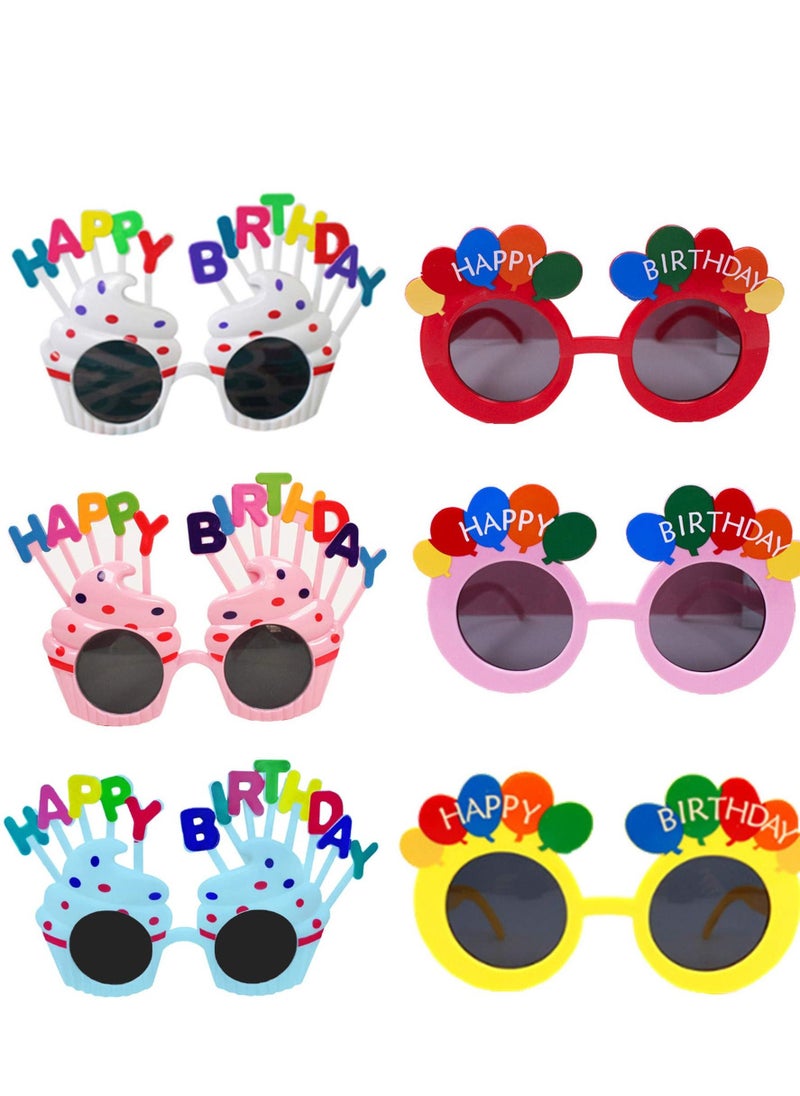 Birthday Party Glasses, 6 Pairs of Birthday Dress Up Sunglasses Sweet Cream Candle Cake Pattern Novelty Decorative Accessories Adult Children Party Weird Glasses - Image 1