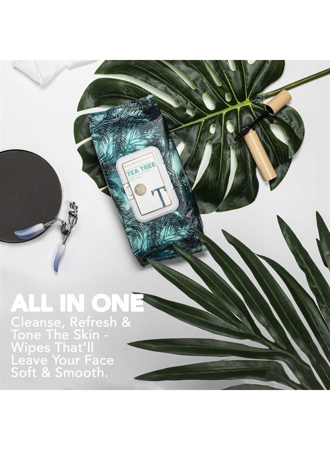 Body Prescriptions مناديل الوجه | مناديل تنظيف الوجه بلطف وإزالة المكياج من شجرة الشاي - 4 عبوات (50 قطعة لكل منها) - Image 2