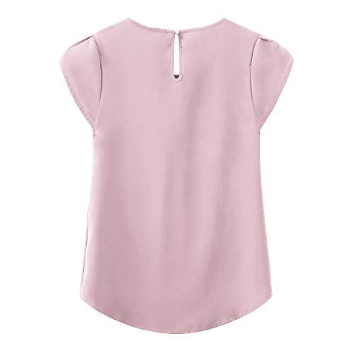 TASAMO Women's Loose Casual Short Sleeve Chiffon Top T-Shirt Blouse (X-Large, Pink) - Image 2
