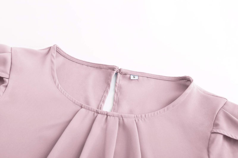 TASAMO Women's Loose Casual Short Sleeve Chiffon Top T-Shirt Blouse (X-Large, Pink) - Image 3