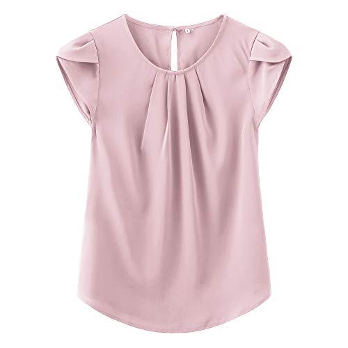 TASAMO Women's Loose Casual Short Sleeve Chiffon Top T-Shirt Blouse (X-Large, Pink) - Image 1