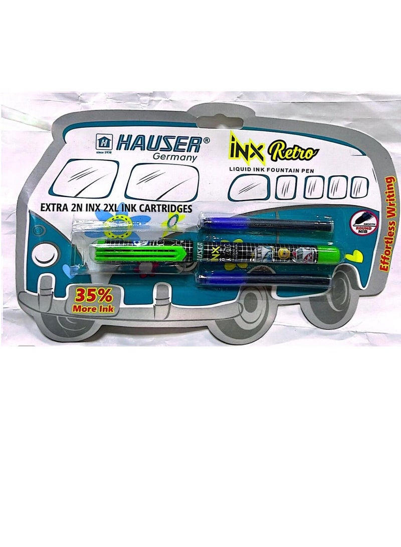 HAUSER Inx Retro Fountain Pen With 2Extra Liquid Ink Cartridges Assorted Color - Image 1