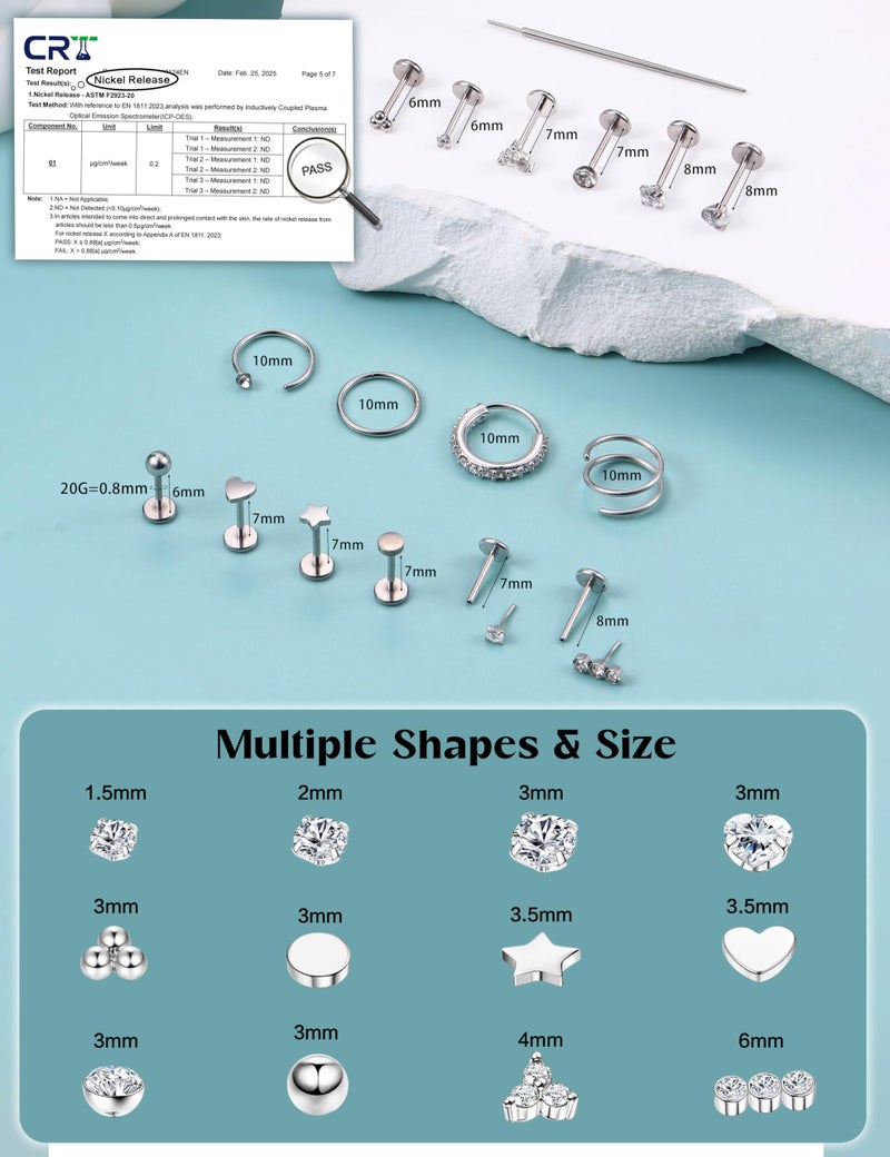 ORAZIO 14K Gold Filled Nose Rings Studs Hoops for Women Men 20G Hypoallergenic Surgical Steel Push in Threadless Flat Back Earrings CZ Helix Tragus Lip Cartilage Medusa Nostril Piercing Jewelry S1 - Image 4