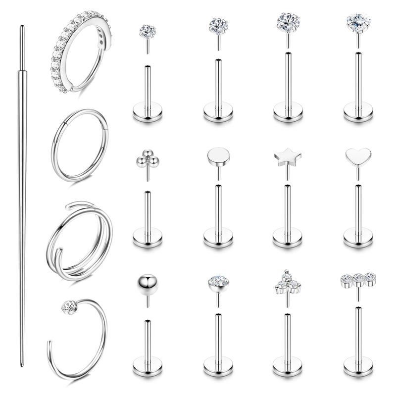 ORAZIO 14K Gold Filled Nose Rings Studs Hoops for Women Men 20G Hypoallergenic Surgical Steel Push in Threadless Flat Back Earrings CZ Helix Tragus Lip Cartilage Medusa Nostril Piercing Jewelry S1 - Image 1