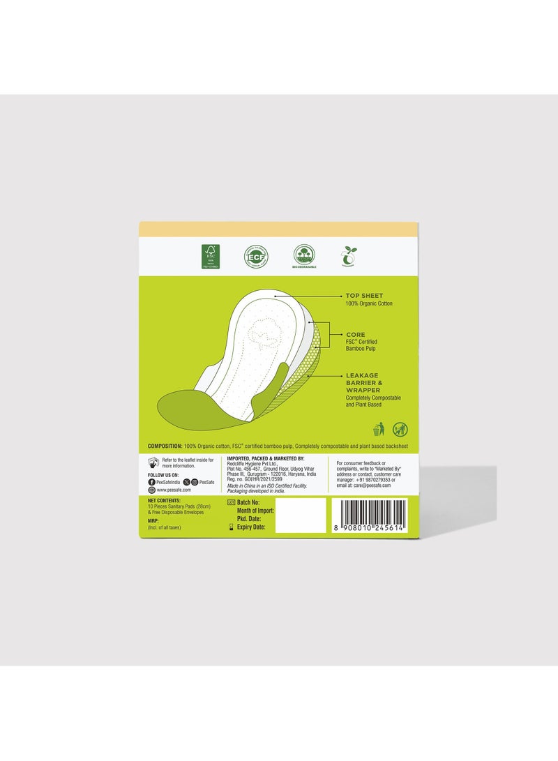 بيساف بي سيف فوط صحية من القطن العضوي %100 ولب الخيزران، قابلة للتحلل، فائقة الامتصاص ومقاومة للتسرب، خالية من العطور، حجم عادي، 10 فوط  - عبوات من 2 - Image 3