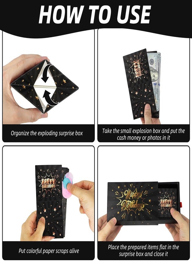 Giftota Black Gold Birthday Surprise Gift Box Explosion - Money Gift Box with Confetti - Pop Out Money Box - Cash Gift Idea - Image 3