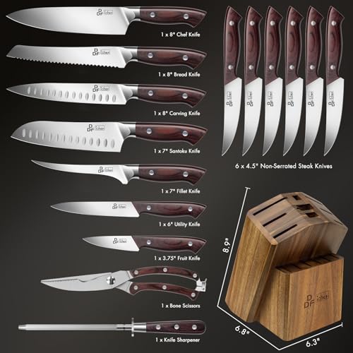 DDF iohEF Kitchen Knife Set, 16-Piece Knife Sets for Kitchen with Block Japanese Stainless Steel Knives Set with Sharpener Ultra Sharp Professional Chef Knife Set with Ergonomic Handle for Cutting - Image 2