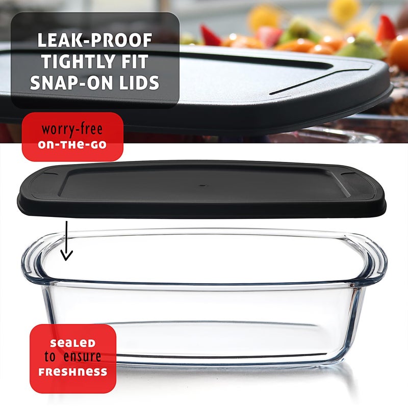 EATEX Glass Bread Pans for Homemade Bread Baking, 1.9 Quart Deep Rectangular Glass Food Storage Containers with Lids, 3 Bread Loaf Pans 3 Airtight Lids Black Microwave Oven & Freezer Safe - Image 5