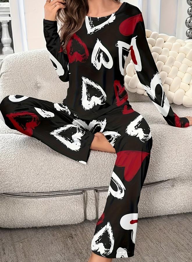 تايك تو طقم تيشيرت بأكمام طويلة بطبعة قلب مع بنطال - Image 3