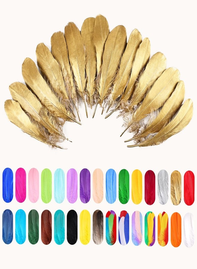 FeelfunFeather 120pcs Gold Goose Feathers 6-8 Inch 15-20cm Decorative Natural Goose Nagoire Feather Bulk for DIY Crafts Cosplay Wedding Party Christmas Halloween Home Decoration - Image 4