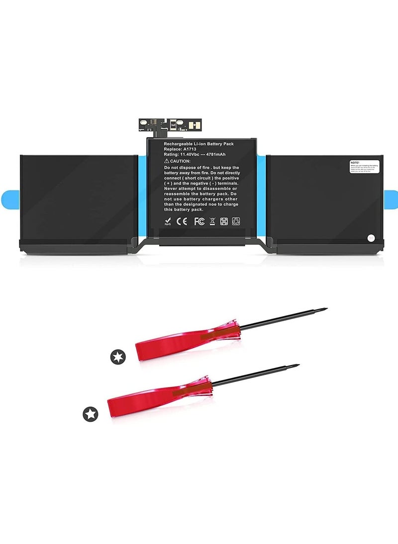 Max Power A1713 A1708 Battery Replacement Laptop Battery for MacBook Pro 13-inch A1708 (Late 2016, Mid 2017) - [Li-Polymer 11.4V 54.5Wh 4781mAh - Image 1