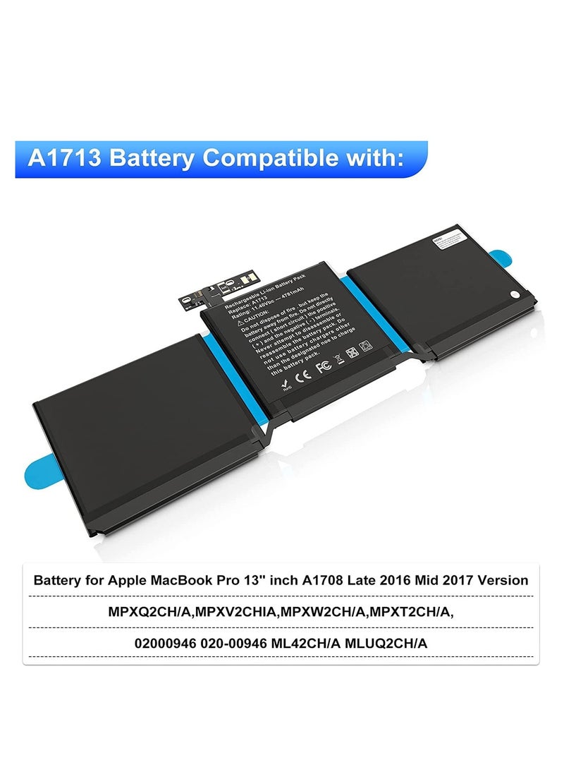Max Power A1713 A1708 Battery Replacement Laptop Battery for MacBook Pro 13-inch A1708 (Late 2016, Mid 2017) - [Li-Polymer 11.4V 54.5Wh 4781mAh - Image 3