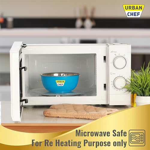 URBAN CHEF Mixing Bowl Set of 3 Stainless Steel (500ml, 800ml,1250ml) | Microwave Safe & Dishwasher Safe | Bowl Set with Lid for Gift | Bowls for Snacks | Serving Bowls Kitchen Accessories -Blue - Image 5