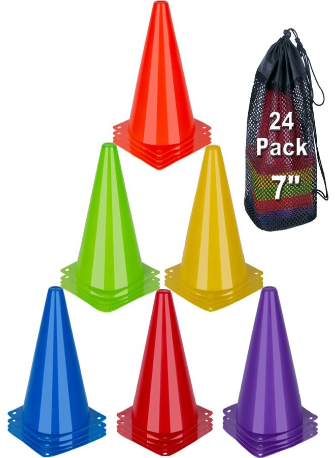 cyrico 7 Inch Soccer Cones, 24 Pack Cones Sports Training Agility Field Marker Plastic Cones for Skating Basketball Football Practice Drills, Indoor Outdoor Activity Events Games Obstacle Course - 6 Colors - Image 1