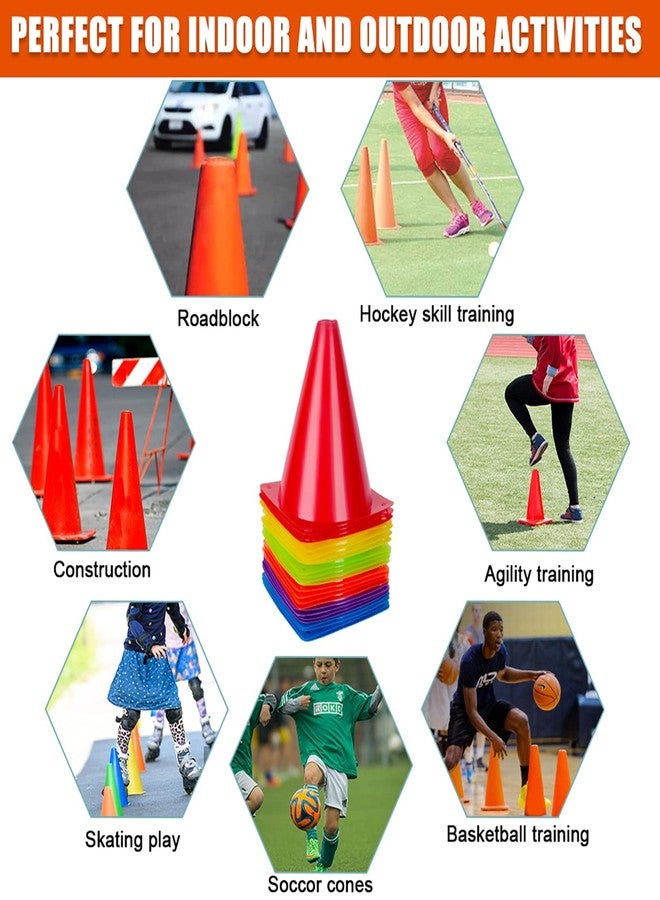 cyrico 7 Inch Soccer Cones, 24 Pack Cones Sports Training Agility Field Marker Plastic Cones for Skating Basketball Football Practice Drills, Indoor Outdoor Activity Events Games Obstacle Course - 6 Colors - Image 2