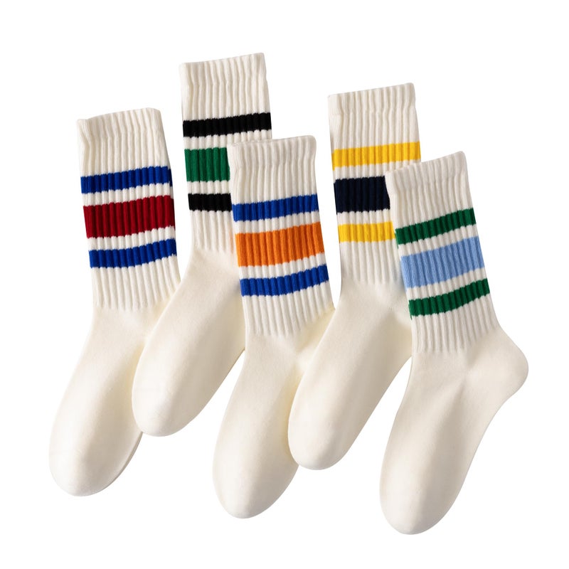 DarkCom Striped Crew Socks Seamless, or Solid Cotton Tube Socks, Casual Comfort 5 Pairs for Women and Men - Image 1