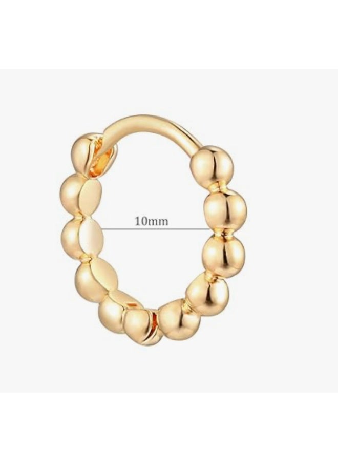 Round Bead Earrings, Gold Huggie Hoop Earrings, Gold Plated Dainty Small Simple Earrings - Image 2