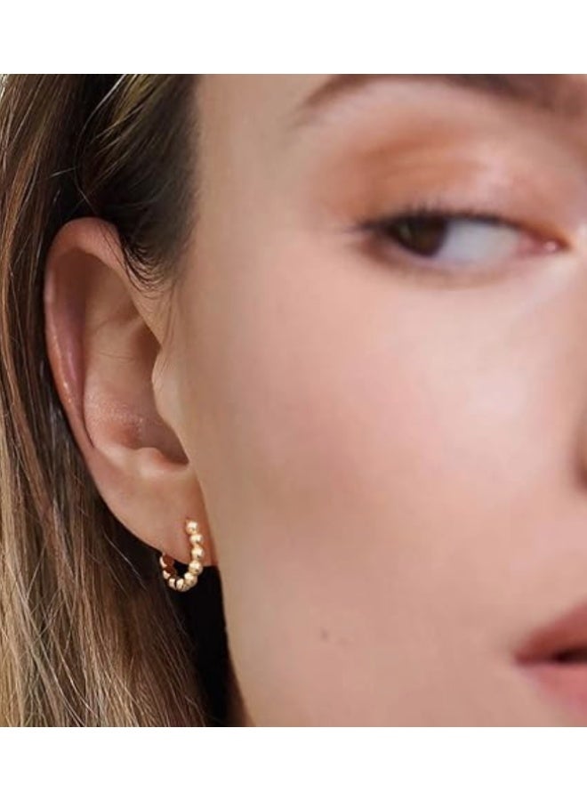 Round Bead Earrings, Gold Huggie Hoop Earrings, Gold Plated Dainty Small Simple Earrings - Image 3