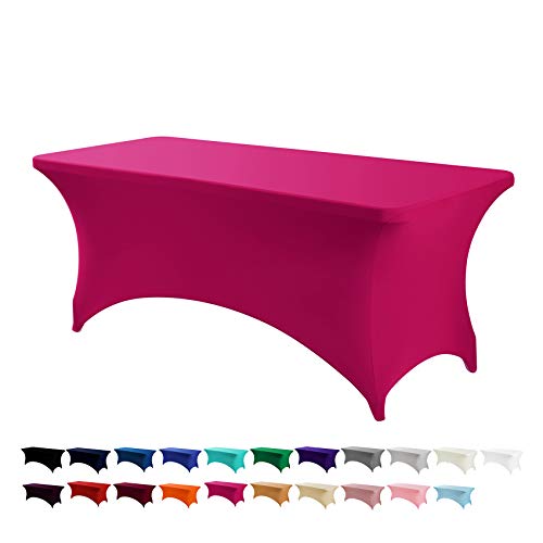 Peomeise 6FT Spandex Table Cover Rectangular Stretch Spandex Tablecloth Fuchsia6FT