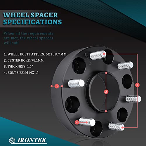 IRONTEK 1.5'' Hub Centric Spacers 6x5.5"/6x139.7mm Wheel Spacer Adapters (78.1mm Hub Bore, 14x1.5 Studs) for Chevy GMC for 99-21 Silverado 1500/Cadillac Escalade, 01-21 Tahoe, for GMC Sierra 1500/Yukon XL - Image 3