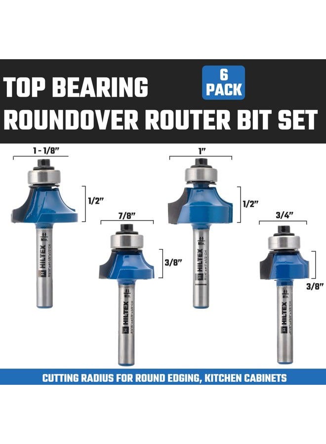 HILTEX 10109H Top Bearing Roundover Router Bit Set, 4 Pieces, 1/4 Inch Shank, CNC Woodworking Tool, 1/8" 3/16" 1/4" 5/16" Cutting Radius for Round Edging, Cabinet Edges - Image 2